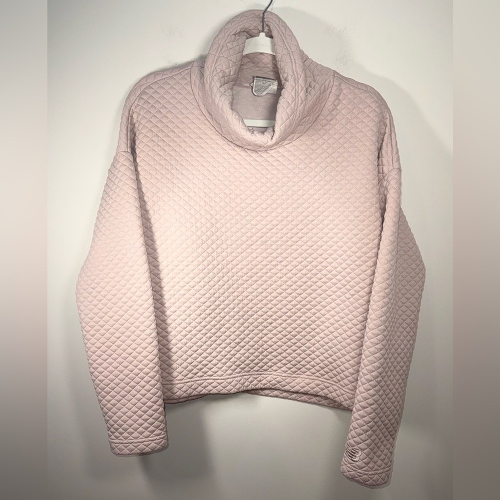 New Balance Quilted Pink Cowl Neck Cottage core Pullover Sweater Size Medium